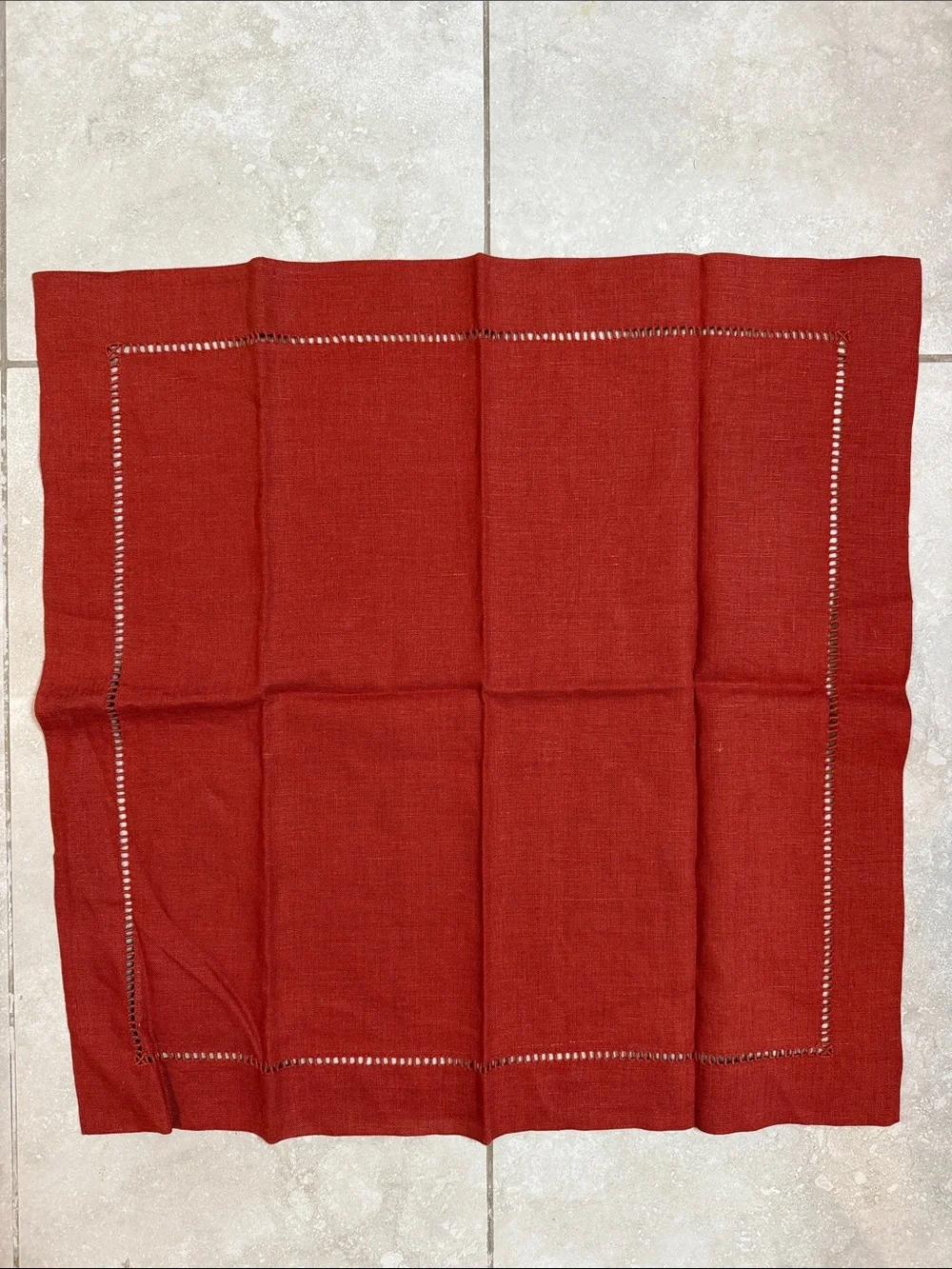 Pottery Barn Rust Red Linen Napkins with Hemstitch set of 4